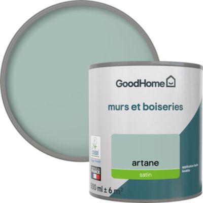 Peinture murs et boiseries vert artane satin GoodHome 0.5 L