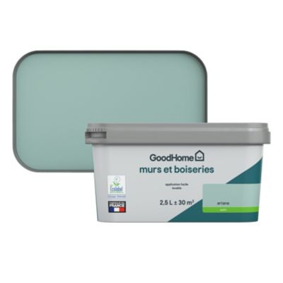 Peinture murs et boiseries vert artane satin GoodHome 2.5 L