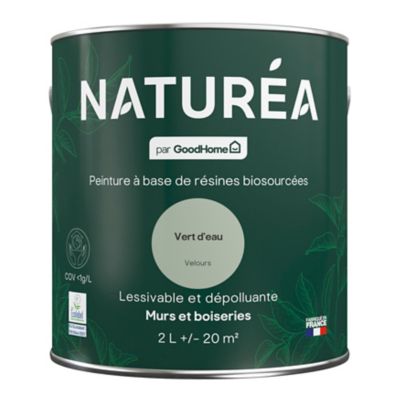 Peinture murs et boiseries vert d'eau velours GoodHome Naturéa 2 L