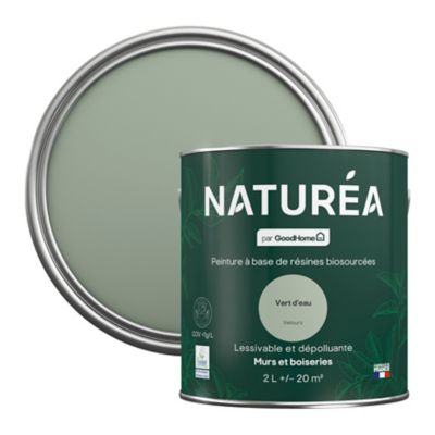 Peinture murs et boiseries vert d'eau velours GoodHome Naturéa 2 L