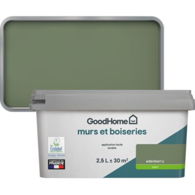 Peinture murs et boiseries vert edenberry satin GoodHome 2.5 L