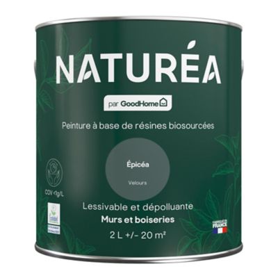 Peinture murs et boiseries vert épicéa velours GoodHome Naturéa 2 L