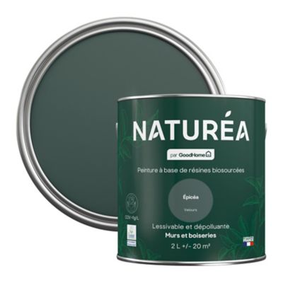 Peinture murs et boiseries vert épicéa velours GoodHome Naturéa 2 L