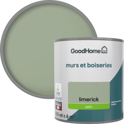 Peinture murs et boiseries vert limerick satin GoodHome 0.5 L