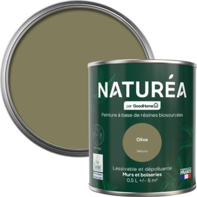 Peinture murs et boiseries vert olive velours GoodHome Naturéa 0.5 L