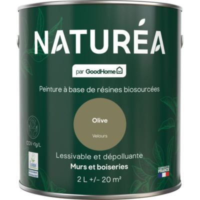 Peinture murs et boiseries vert olive velours GoodHome Naturéa 2 L