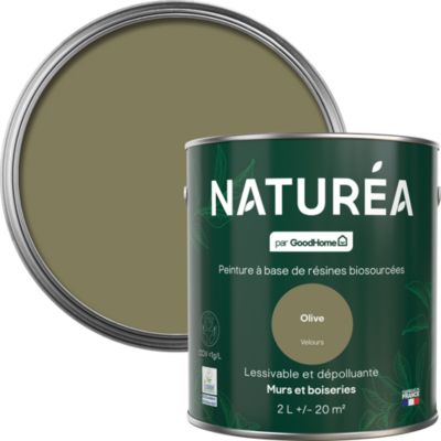 Peinture murs et boiseries vert olive velours GoodHome Naturéa 2 L