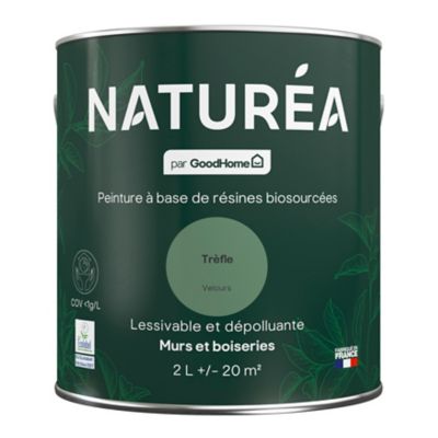 Peinture murs et boiseries vert trèfle velours GoodHome Naturéa 2 L