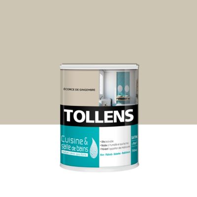 Peinture murs et plafonds cuisine et bains beige écorce de gingembre satin Tollens 0.75 L