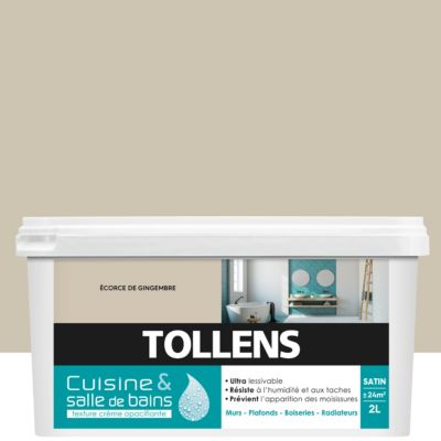 Peinture murs et plafonds cuisine et bains beige écorce de gingembre satin Tollens 2 L