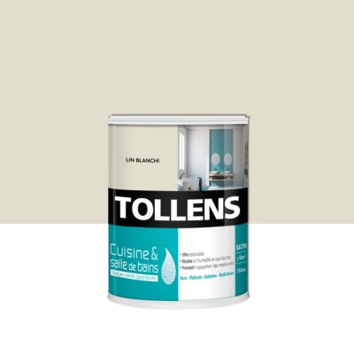 Peinture murs et plafonds cuisine et bains beige lin blanchi satin Tollens 0.75 L