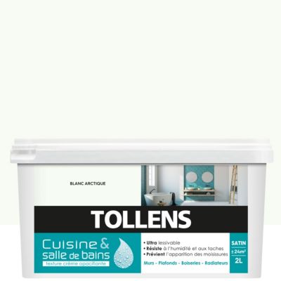 Peinture murs et plafonds cuisine et bains blanc arctique satin Tollens 2 L