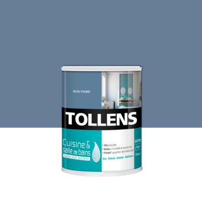 Peinture murs et plafonds cuisine et bains bleu fjord satin Tollens 0.75 L