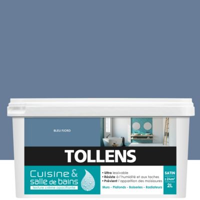 Peinture murs et plafonds cuisine et bains bleu fjord satin Tollens 2 L