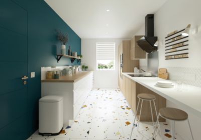 Peinture murs et plafonds cuisine et bains bleu paon satin Tollens 2 L