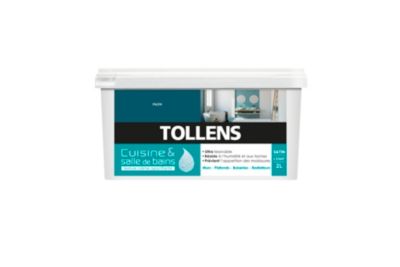 Peinture murs et plafonds cuisine et bains bleu paon satin Tollens 2 L