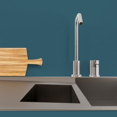 Peinture murs et plafonds cuisine et bains bleu paon satin Tollens 2 L