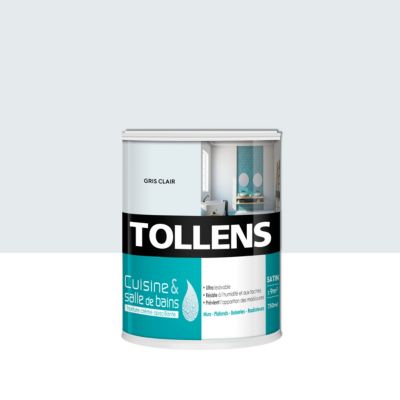 Peinture murs et plafonds cuisine et bains gris clair satin Tollens 0.75 L