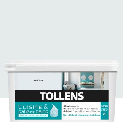 Peinture murs et plafonds cuisine et bains gris clair satin Tollens 2 L