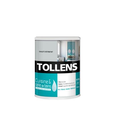 Peinture murs et plafonds Cuisine et bains satin galet d'étretat Tollens 0,75 L