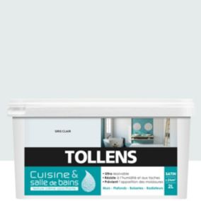 Peinture murs et plafonds Cuisine et bains satin gris clair Tollens 2 L