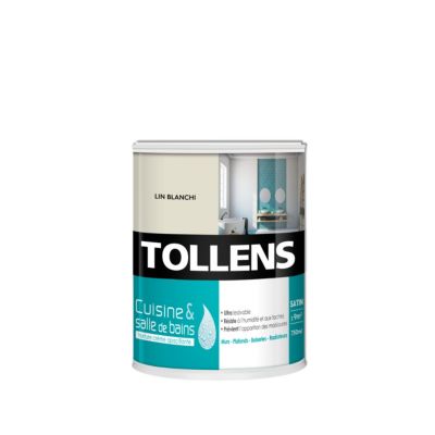 Peinture murs et plafonds Cuisine et bains satin lin blanchi Tollens 0,75 L
