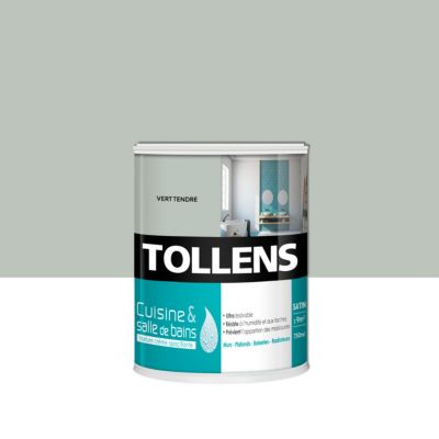 Peinture murs et plafonds cuisine et bains vert tendre satin Tollens 0.75 L
