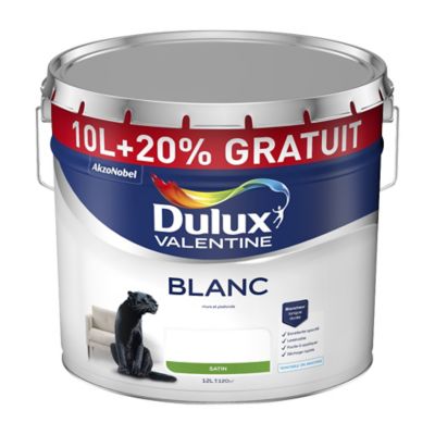 Peinture murs et plafonds en phase aqueuse Dulux Valentine satin blanc 10L +20 gratuit Castorama