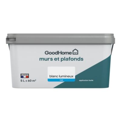 Peinture murs et plafonds GoodHome blanc lumineux mat 5L