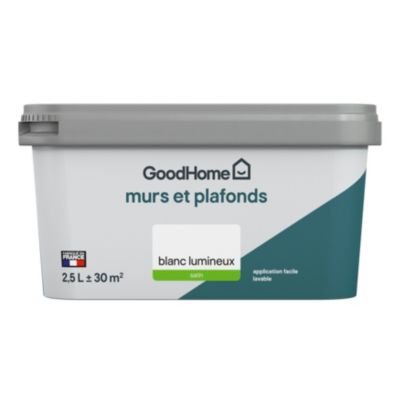 Peinture murs et plafonds GoodHome blanc lumineux satin 2,5L