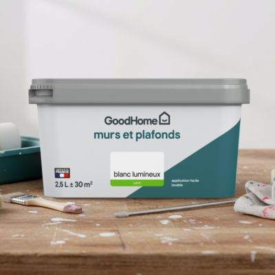 Peinture murs et plafonds GoodHome blanc lumineux satin 2,5L