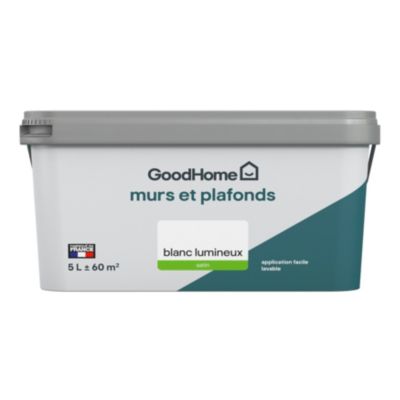 Peinture murs et plafonds GoodHome blanc lumineux satin 5L