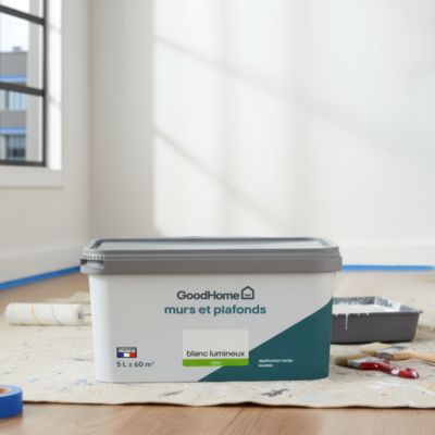 Peinture murs et plafonds GoodHome blanc lumineux satin 5L