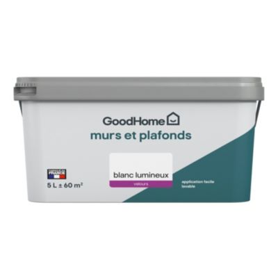 Peinture murs et plafonds GoodHome blanc lumineux velours 5L