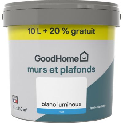 Peinture murs et plafonds GoodHome blanc mat 10L + 20% gratuit