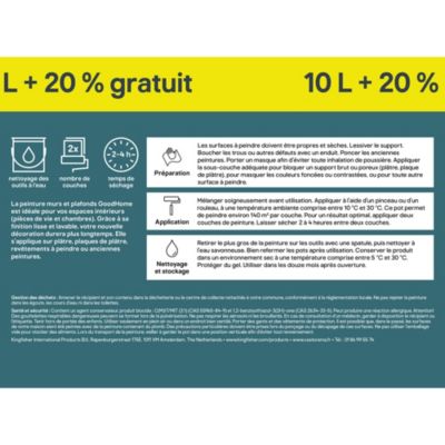 Peinture murs et plafonds GoodHome blanc satin 10L + 20% gratuit