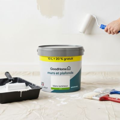 Peinture murs et plafonds GoodHome blanc satin 10L + 20% gratuit