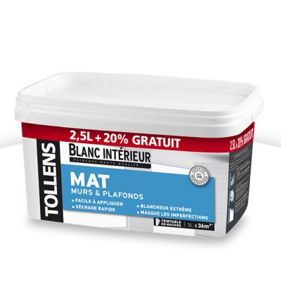 Peinture Murs Et Plafonds Tollens Blanc Mat 2,5L + 20% | Castorama