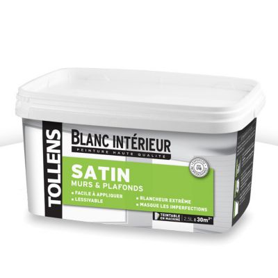Peinture murs et plafonds Cuisine et bains satin lin blanchi Tollens 2 L