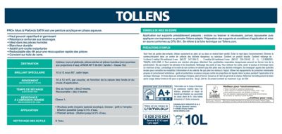 Peinture murs et plafonds Tollens pro+ satin 10L