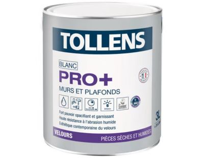 Peinture murs et plafonds Tollens pro+ velours 3L