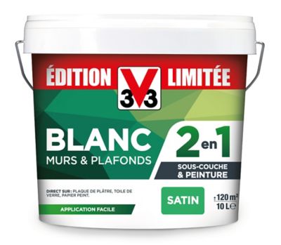 Peinture murs et plafonds V33 édition limité 2 en 1 blanc satin 10L Castorama