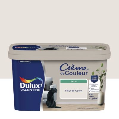 Peinture murs, plafonds, boiseries et radiateurs blanc fleur de coton satin Dulux Valentine Crème de couleur 2.5 L