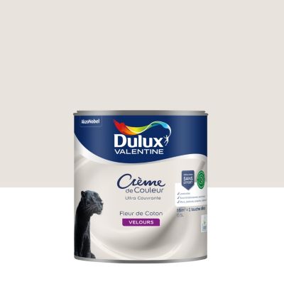 Peinture murs, plafonds, boiseries et radiateurs blanc fleur de coton velours Dulux Valentine Crème de couleur 0.5 L