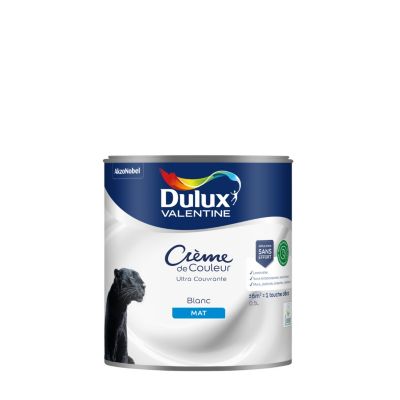Peinture murs, plafonds, boiseries et radiateurs blanc mat Dulux Valentine Crème de couleur 0.5 L