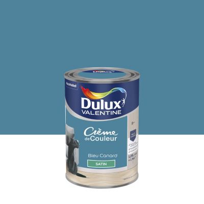 Peinture murs, plafonds, boiseries et radiateurs bleu canard satin Dulux Valentine Crème de couleur 1.25 L