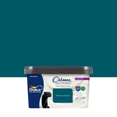 Peinture murs, plafonds, boiseries et radiateurs bleu pétrole intense velours Dulux Valentine Crème de couleur 2.25 L