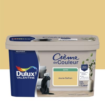 Peinture murs, plafonds, boiseries et radiateurs jaune safrané satin Dulux Valentine Crème de couleur 2.5 L
