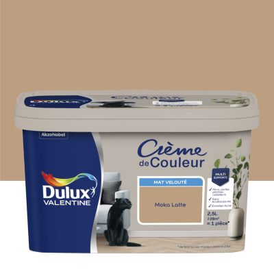 Peinture murs, plafonds, boiseries et radiateurs marron moka latte mat Dulux Valentine Crème de couleur 2.5 L
