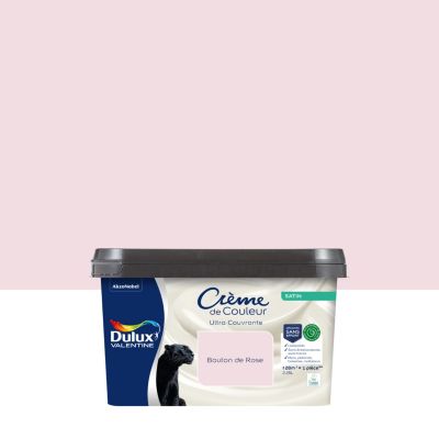 Peinture murs, plafonds, boiseries et radiateurs rose bouton de rose satin Dulux Valentine Crème de couleur 2.5 L